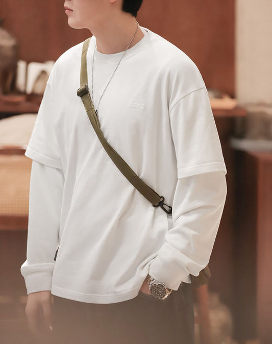 American Casual Cotton Fake Two Pieces Loose Men's T-Shirt - Harmony Gallery