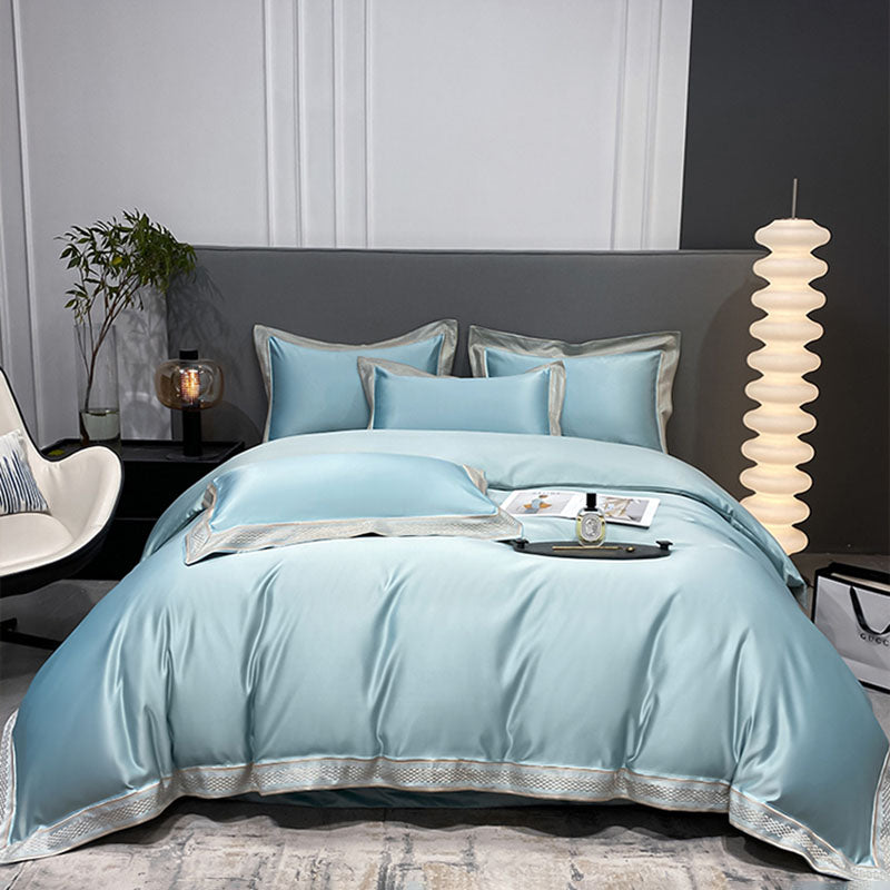 Luxury Simple Ice Silk Embroidery Pure Cotton Four-Piece Bed Set - Harmony Gallery