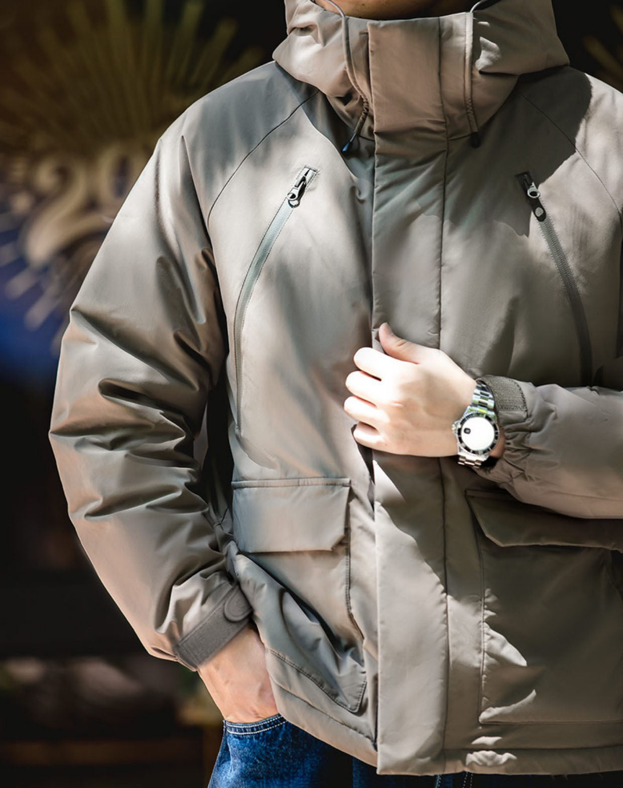 American High-Neck Hooded Warm Cotton Windproof Men's Coat - Harmony Gallery