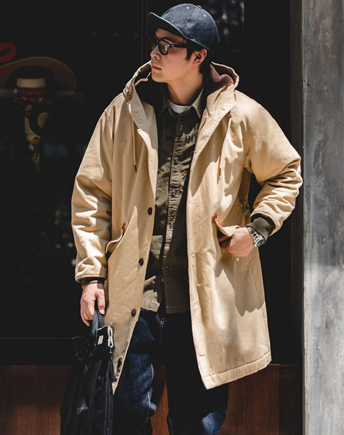 American Retro N2 Deck Cotton Hooded Loose Warm Long men's Coat - Harmony Gallery