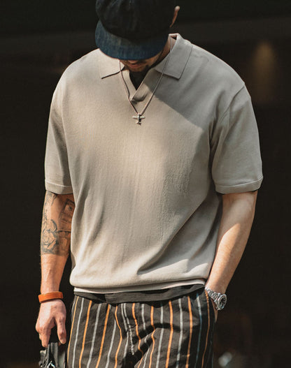 Tooling Retro Short Sleeved Knitted Polo Men's T-Shirt - Harmony Gallery