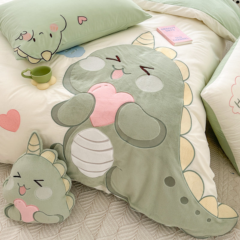 Little Dinosaur Washed Cotton Embroidery Four-Piece Bed Set - Harmony Gallery