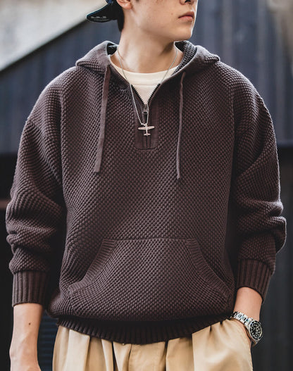 American Casual Half Zipper Pineapple Hooded Pullover Men's Sweater - Harmony Gallery
