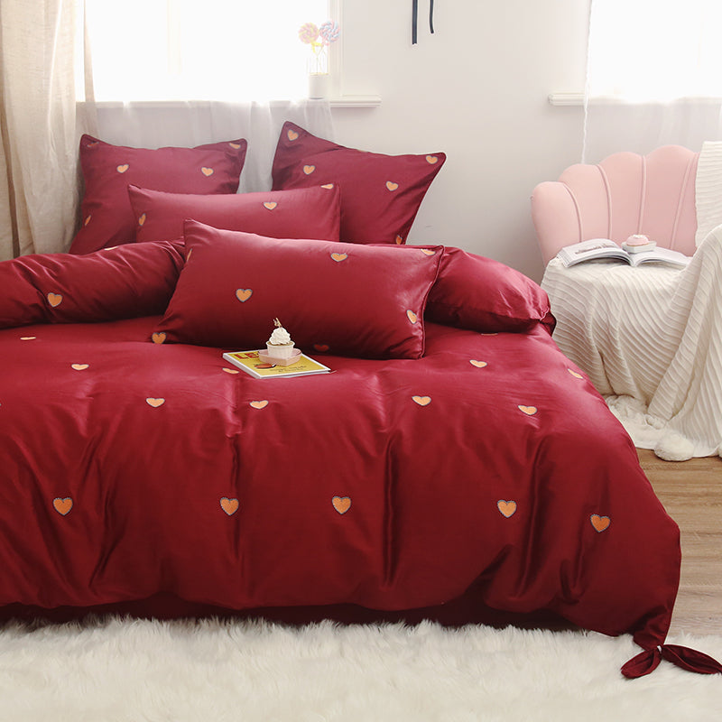 Staple Cotton Wedding Love Embroidery Four Piece Bed Set - Harmony Gallery