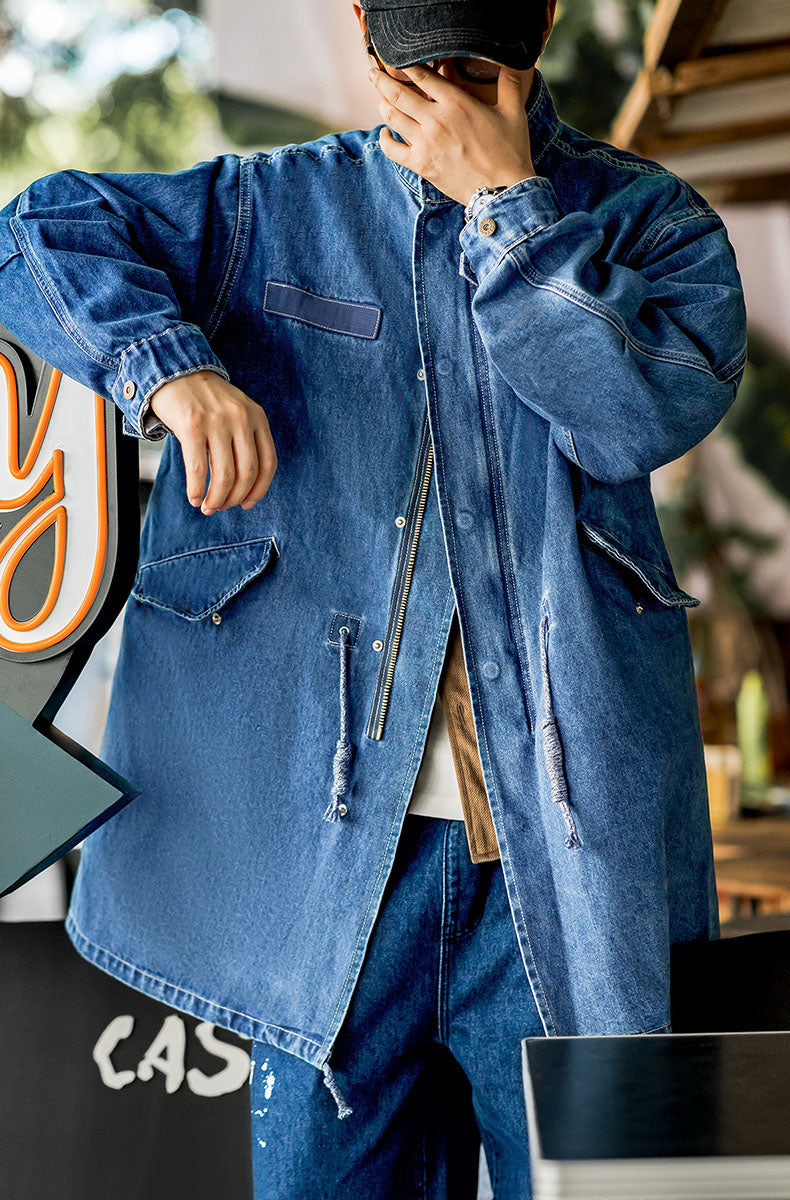 American M65 Denim Fishtail Windbreaker Men's Coat - Harmony Gallery