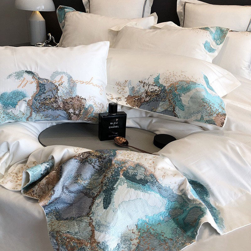 Light Luxury Tie-Dye Embroidery Quilt Cover Villa Bed Set - Harmony Gallery