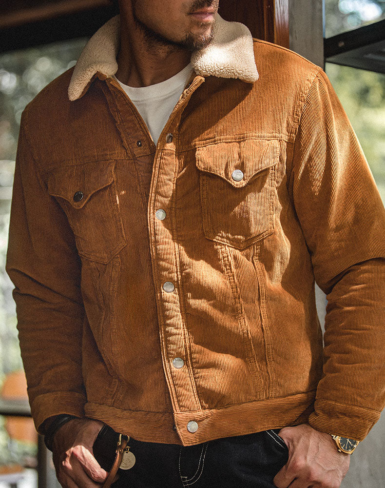 American Retro Corduroy Lamb Wool Padded Men's Coat - Harmony Gallery