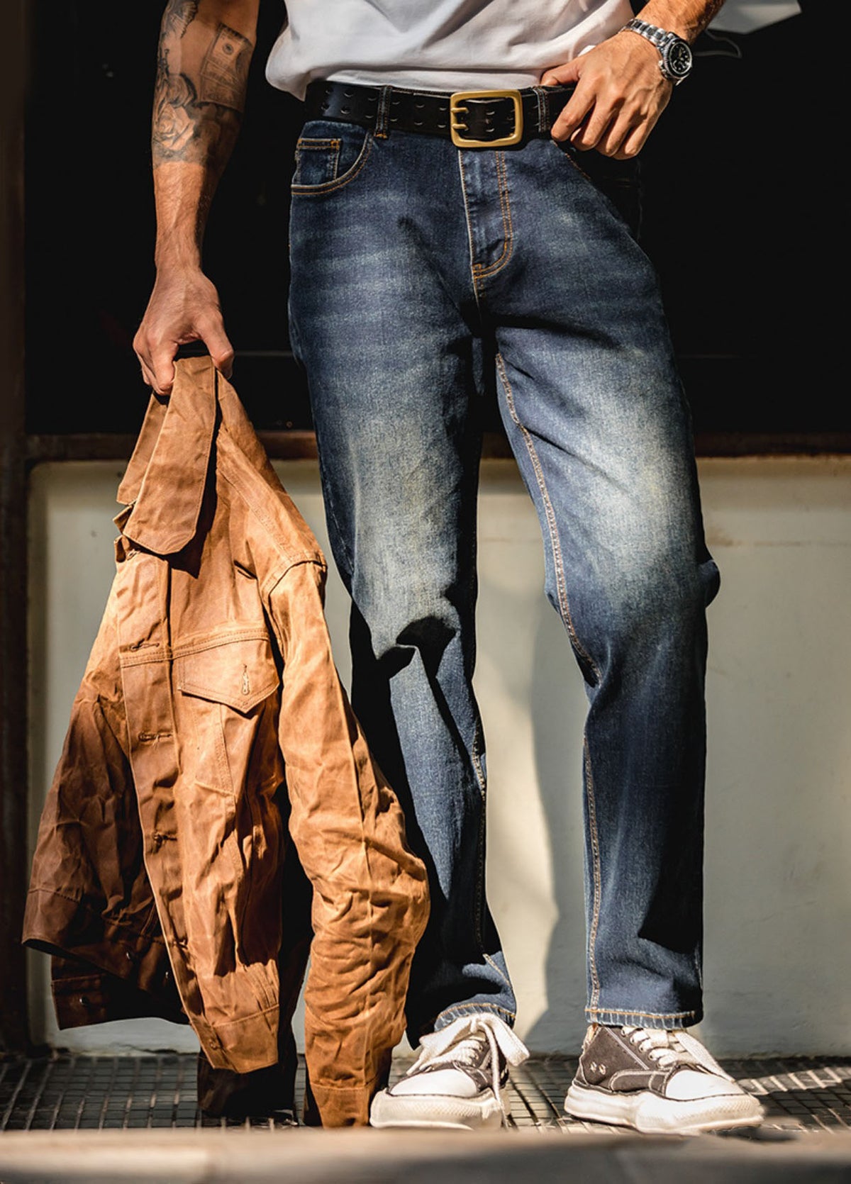 American Retro Denim Washed Straight Loose Men's Jeans - Harmony Gallery