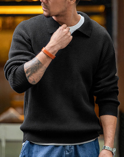 American Lapel Polo Loose Pullover Knitted Men's Sweater - Harmony Gallery