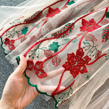 Celebrity High End Mesh Puff Sleeves Embroidery Women's Dress - Harmony Gallery