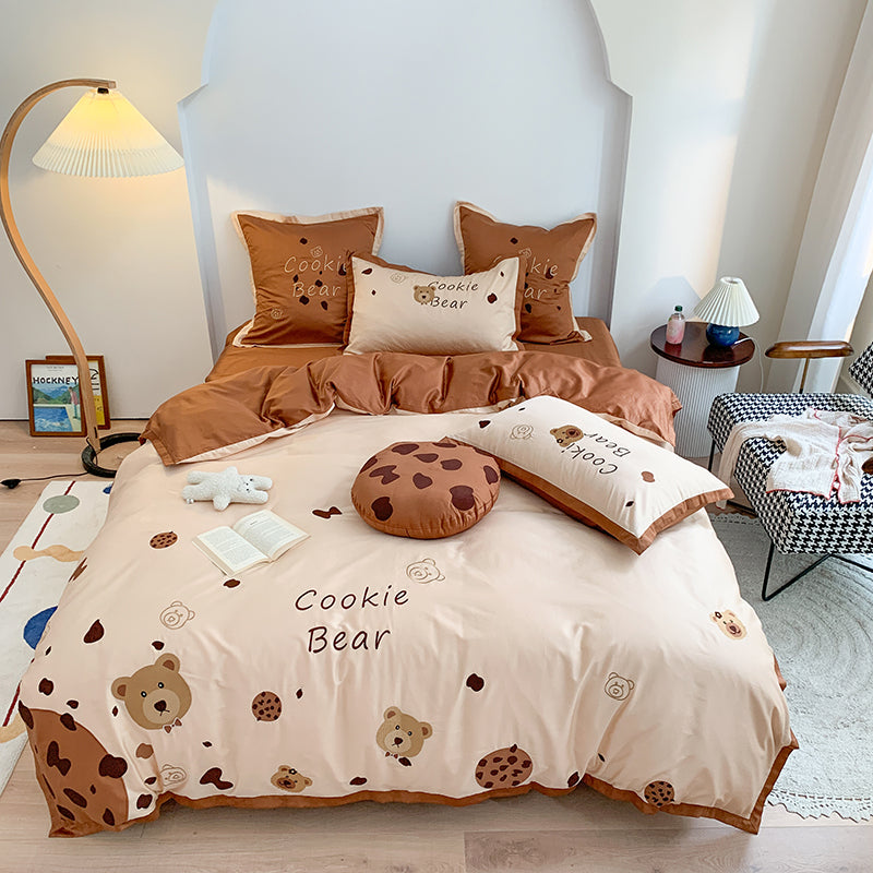 Six-Piece Embroidery Cute Cartoon Cookie Bear Bed Set - Harmony Gallery