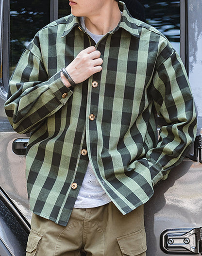 American Retro Profile Heavy Plaid Autumn Men's Shirt - Harmony Gallery
