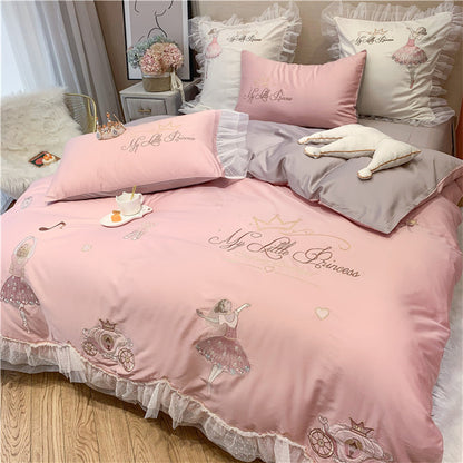 Princess Four-Piece Cotton Ballet Girl Embroidery Bed Set - Harmony Gallery