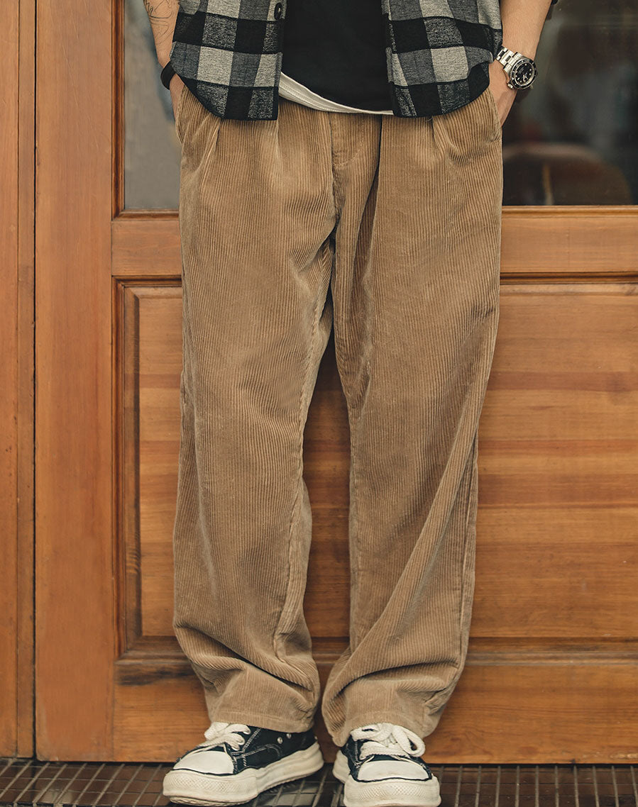 Retro Loose Corduroy Wide-Leg Straight Men's Trousers - Harmony Gallery