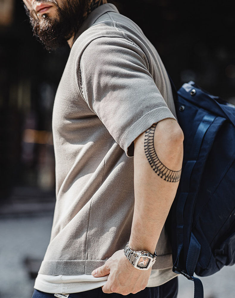 American Casual Lapel Knitted Polo Loose Breathable Men's T-Shirt - Harmony Gallery