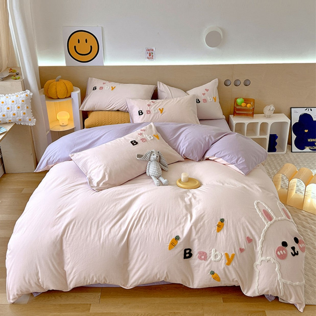 Cute Bear Cartoon Washed Cotton Four-Piece Bed Set - Harmony Gallery