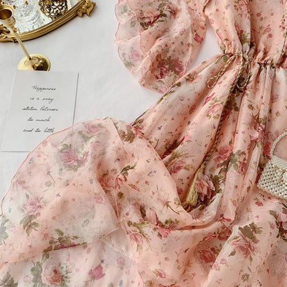 Seaside Holiday Summer Fairy Lace Floral Chiffon Women's Dress - Harmony Gallery