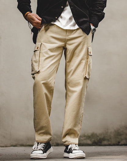 Tooling American Retro Khaki Tapered Casual Men's Trousers - Harmony Gallery