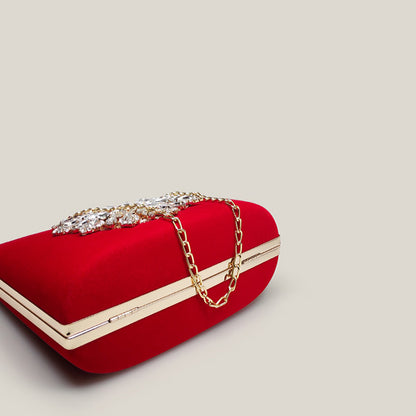 Red Bridal Diamond High-End Exquisite Velvet Clutch Bag - Harmony Gallery