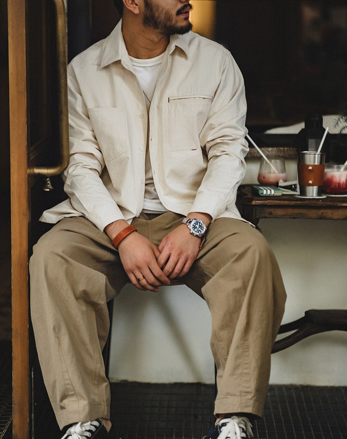 American Retro Cotton Shell Lapel Layered Men's Shirt - Harmony Gallery