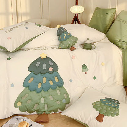 Tree & Stars Embroidery Seven-Piece Soft Cotton Bed Set - Harmony Gallery
