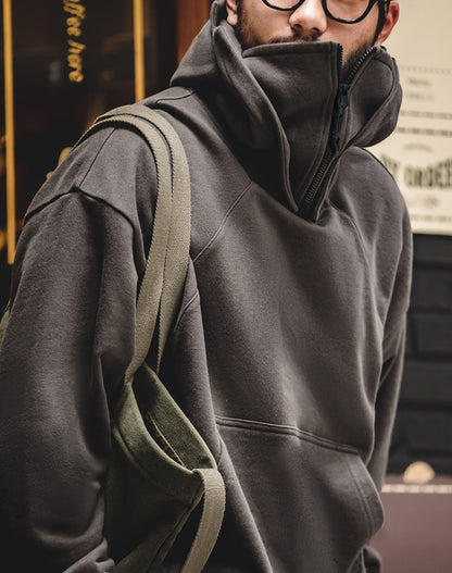 American Heavy High-Neck Zipper Mask Hoodie Functional Men's Sweater - Harmony Gallery