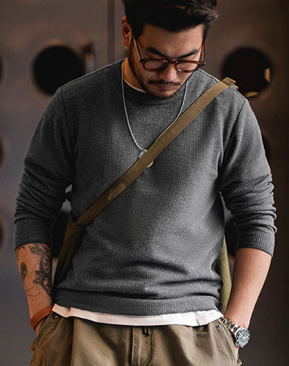 Tooling American Retro Waffle Round Neck Men's Sweater - Harmony Gallery