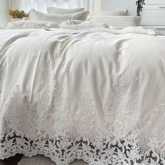 French Lace Embroidered Quilt Cover Princess Style Bed Set - Harmony Gallery