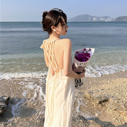 Holiday Beach Handmade Hemp Strap Hanging Neck Women's Dress - Harmony Gallery