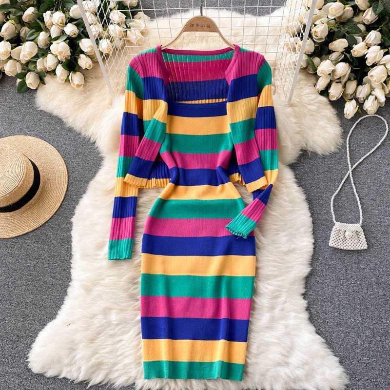 Color Matching Striped All Match Cardigan Women's Suit - Harmony Gallery
