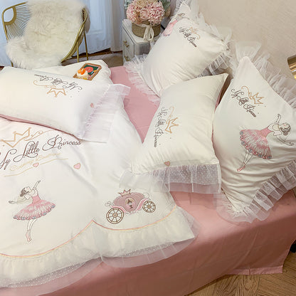 Princess Four-Piece Cotton Ballet Girl Embroidery Bed Set - Harmony Gallery