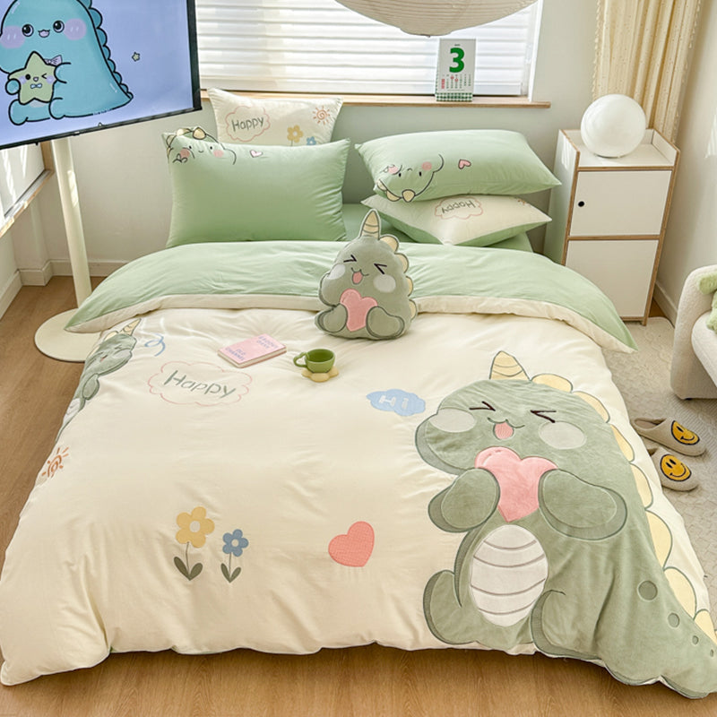 Little Dinosaur Washed Cotton Embroidery Four-Piece Bed Set - Harmony Gallery