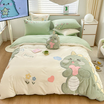 Little Dinosaur Washed Cotton Embroidery Four-Piece Bed Set - Harmony Gallery