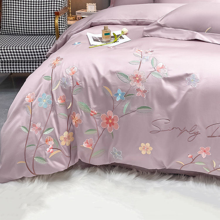 Spring & Summer Four-Piece Light Luxury Flower Embroidery Bed Set - Harmony Gallery