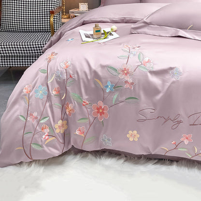 Spring & Summer Four-Piece Light Luxury Flower Embroidery Bed Set - Harmony Gallery