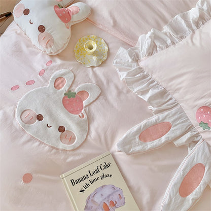 Cartoon Cute Rabbit Grumble Cotton Four-Piece Bed Set - Harmony Gallery