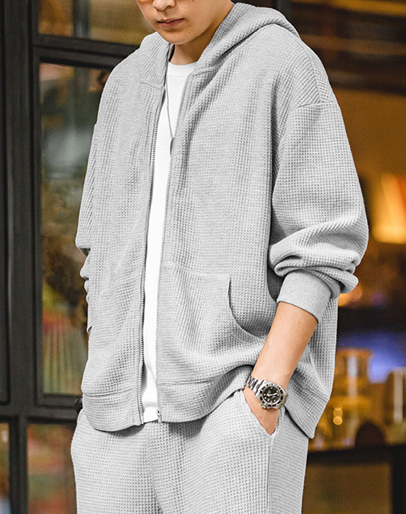 Tooling Retro Waffle Hooded Knit Sport Men's Cardigan - Harmony Gallery