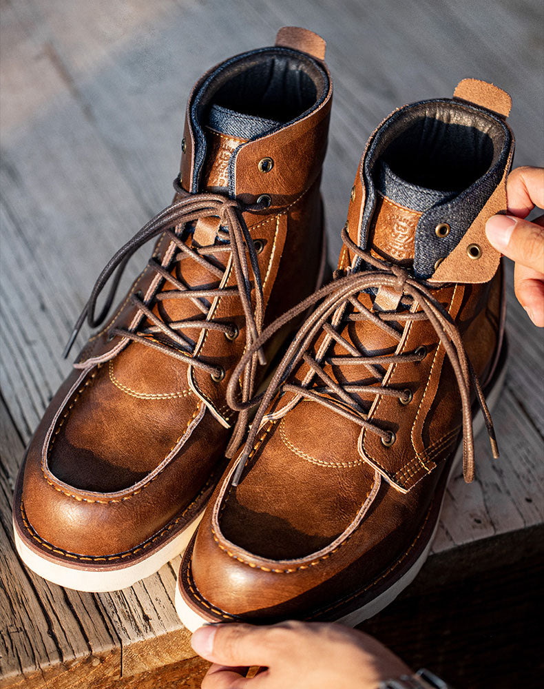 Retro British Denim High-Top Leather Martin Men's Boot - Harmony Gallery