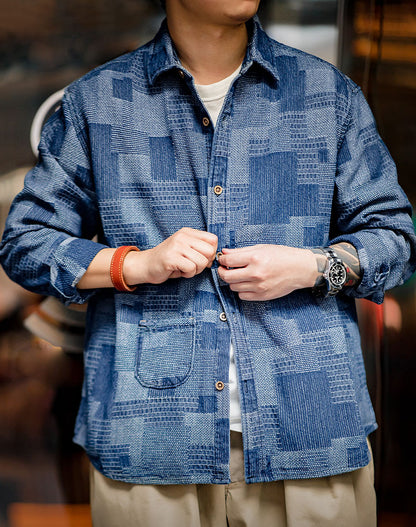 American Hundreds Of Cloth Denim Splicing Men's Shirt - Harmony Gallery