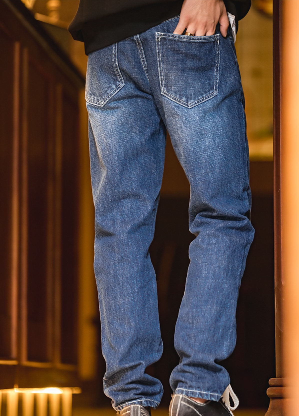 American Retro Heavy Button Denim Washed Straight Men's Jeans - Harmony Gallery