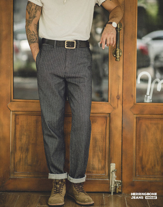 Workwear American Retro HBT Straight Striped Men's Trousers - Harmony Gallery