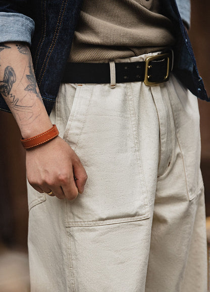 Retro Cotton Rice White Casual Wear-Resistant Men's Jeans - Harmony Gallery