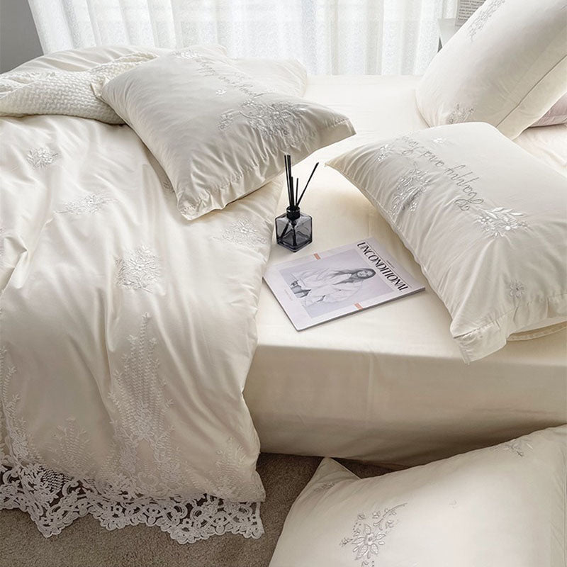 French Lace Embroidered Quilt Cover Princess Style Bed Set - Harmony Gallery
