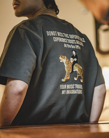 American Retro Tatami Embroidery Tiger Men's T-Shirt - Harmony Gallery