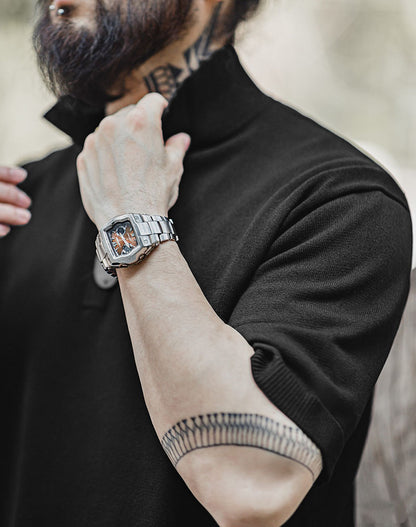American Casual Lapel Knitted Polo Loose Breathable Men's T-Shirt - Harmony Gallery