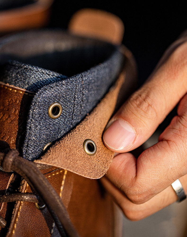 Retro British Denim High-Top Leather Martin Men's Boot - Harmony Gallery