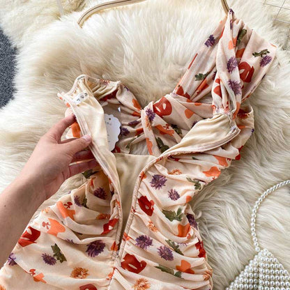 Celebrity Pleated Unilateral Off-Shoulder Women's Dress - Harmony Gallery
