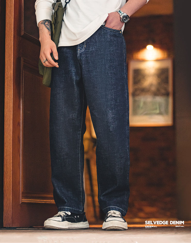 Tooling Retro Washed Loose Straight Long Men's Jeans - Harmony Gallery