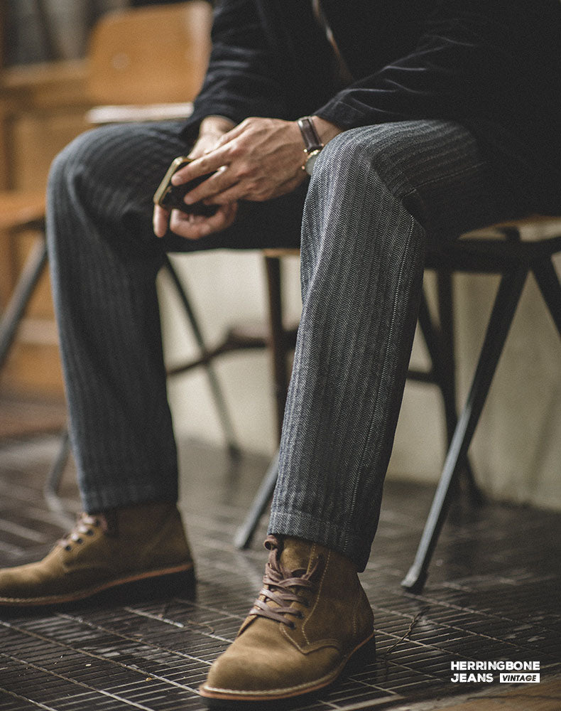 Workwear American Retro HBT Straight Striped Men's Trousers - Harmony Gallery
