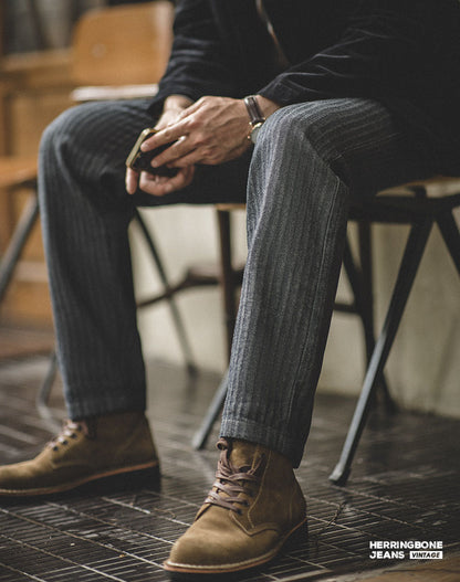 Workwear American Retro HBT Straight Striped Men's Trousers - Harmony Gallery